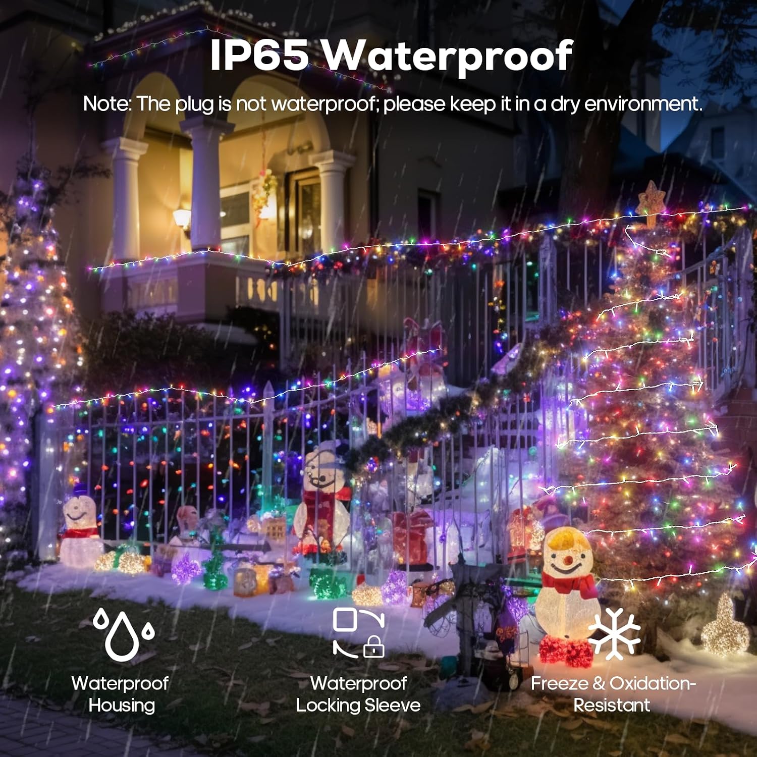 300 LED Christmas Fairy String Lights, Outdoor 128FT Waterproof Twinkle Lights, Color Changing String Lights, 11 Lighting Modes, Timing, Christmas Decoration-Multicolor to Cold White