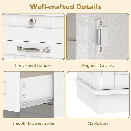 Miniatura 25 de Armario de basura inclinable, isla de cocina con 2 cajones y estante ajustable, encimera de madera de goma, cesta de lavandería independiente,