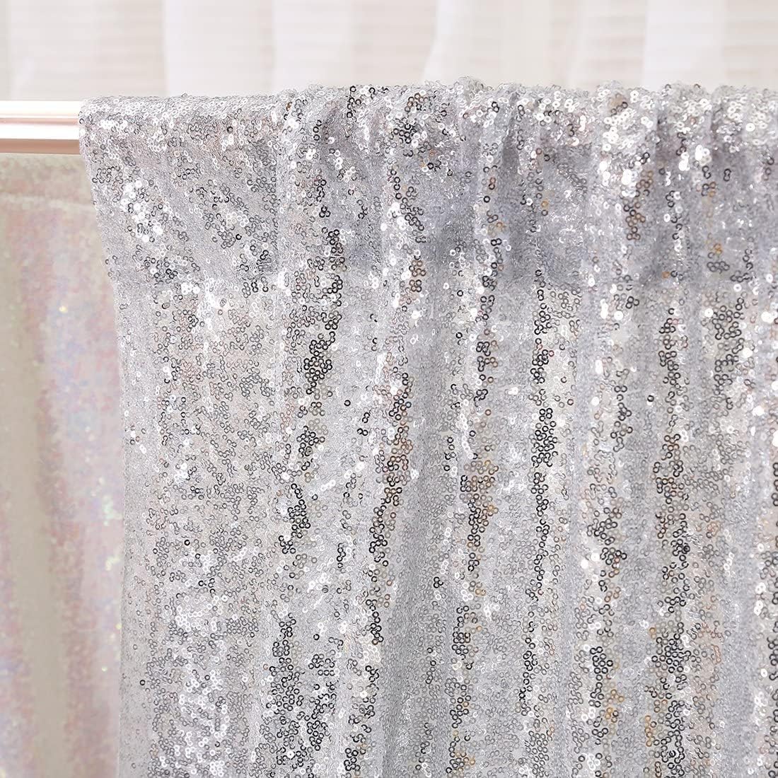Rideau toile de fond à sequins pour fête de mariage, argenté, 8Ftx8Ft