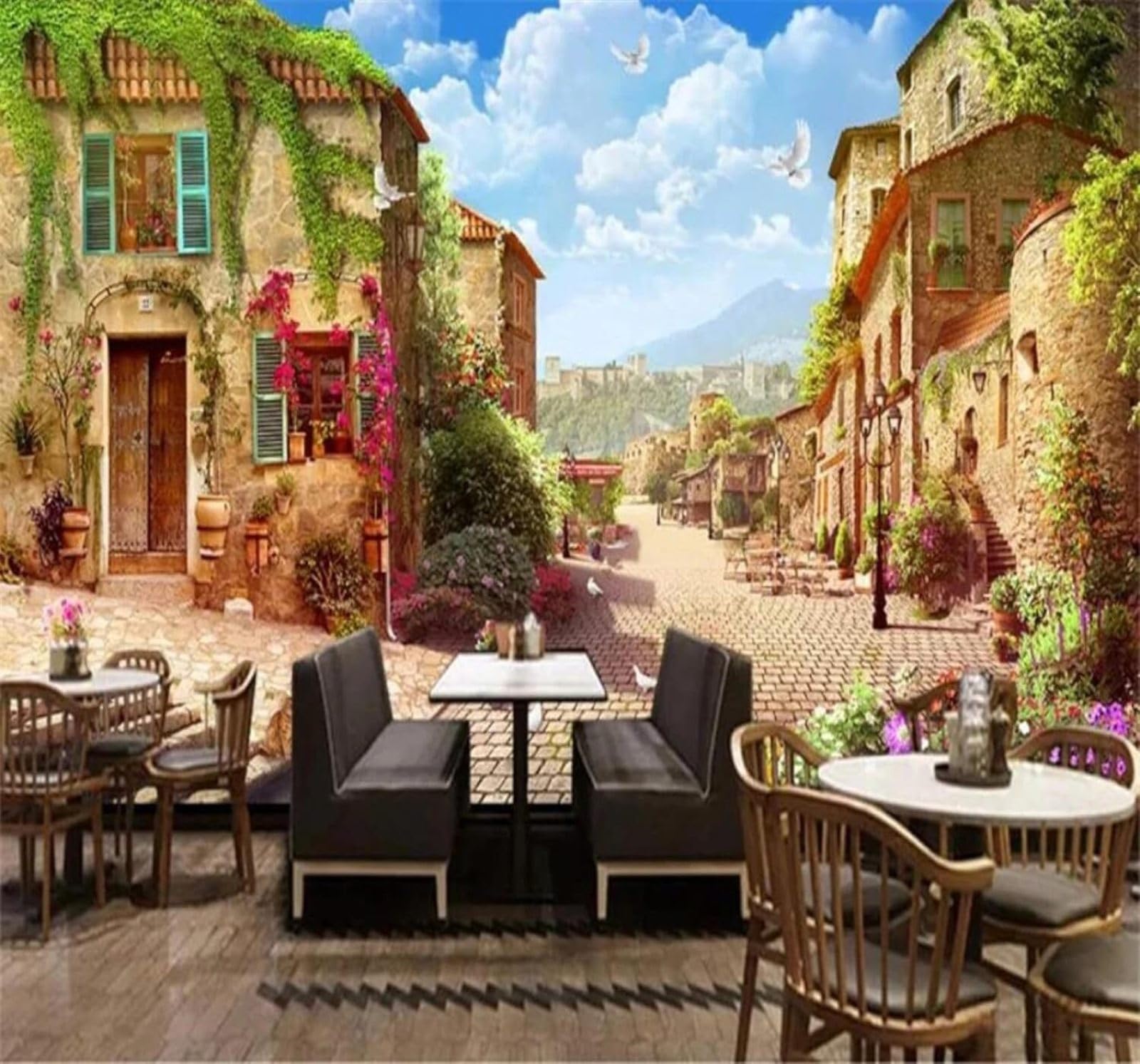 Tzxztt 150Cm×105Cm(B×H) Vintage Townscapes Plants Flowers Street Scenes Modern 3D Wallpaper Premium Textured Silk Neutral Tones Material Ideal For Living Room Bedroom-150Cm×105Cm