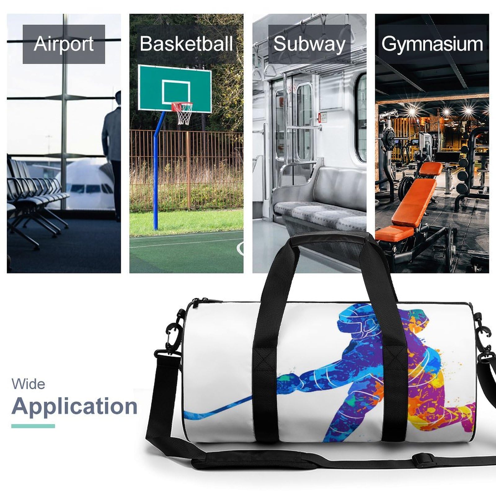 Joueur De Hockey Sac De Sport Gym Sac De Voyage Sac Week-End Duffel Bag pour Camping Randonnée Voyage 45x23x23cm