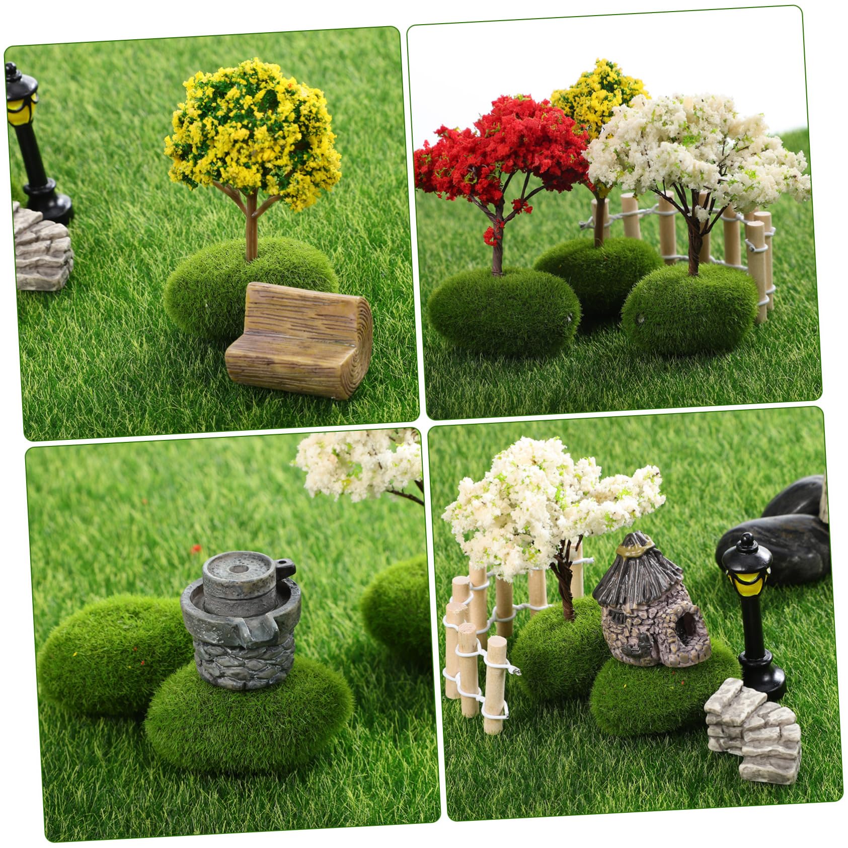 BESPORTBLE 4zestawy Miniaturowych Akcesoriów Do Ogrodu Wrzośca Elementów Plastikowe Dekoracje Do Terrarium Miniaturowe Drzewka i Kamienie Urokliwych Krajobrazów