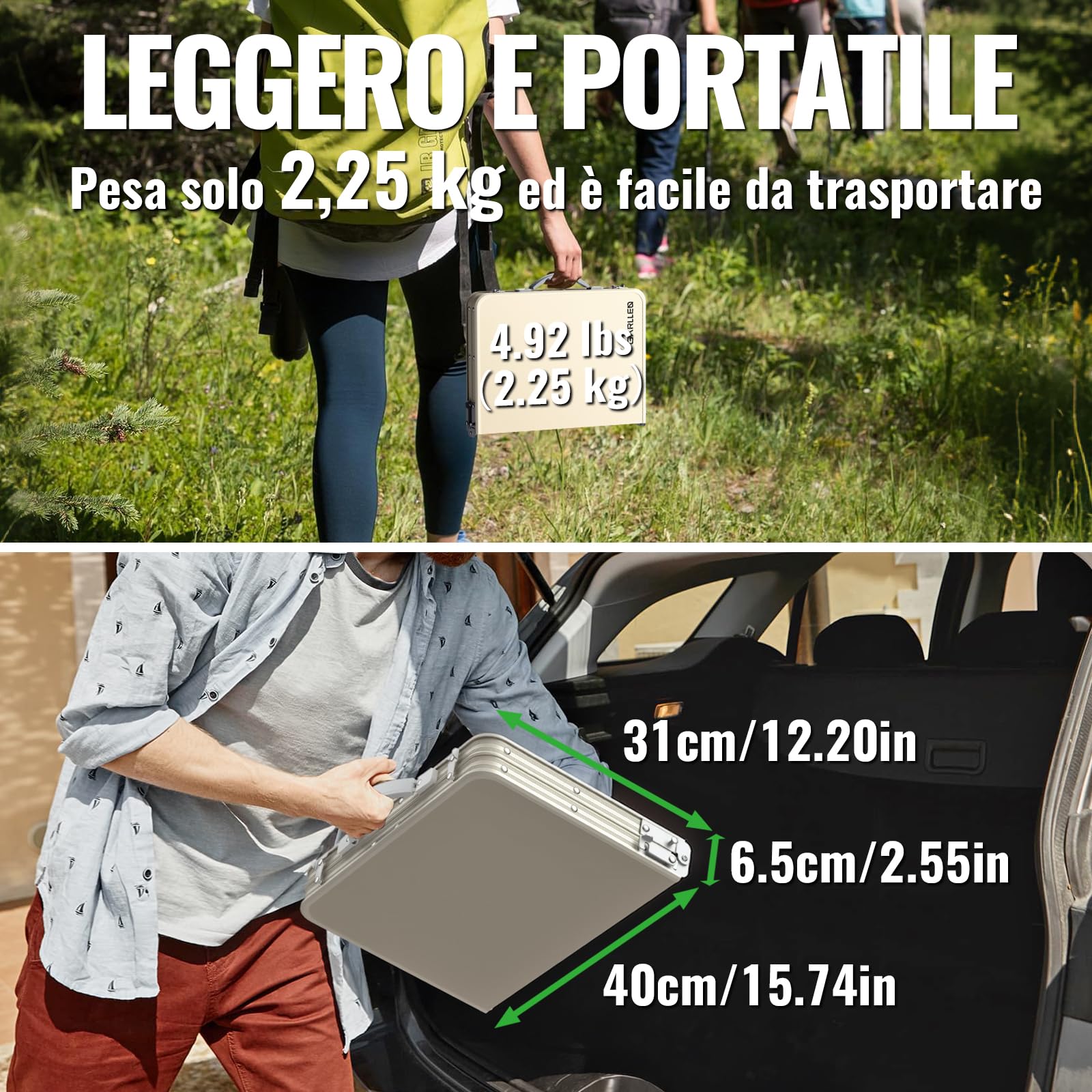 GARLLEN Tavolino da Campeggio Pieghevole,58x40 cm,Piano in Plastica-Bianco | 3 Altezze Regolabili(26/48/70cm),Leggero e Portatile,Tavolo Multifunzionale per Pesca Barbecue Balcone/Portata Massima 30KG