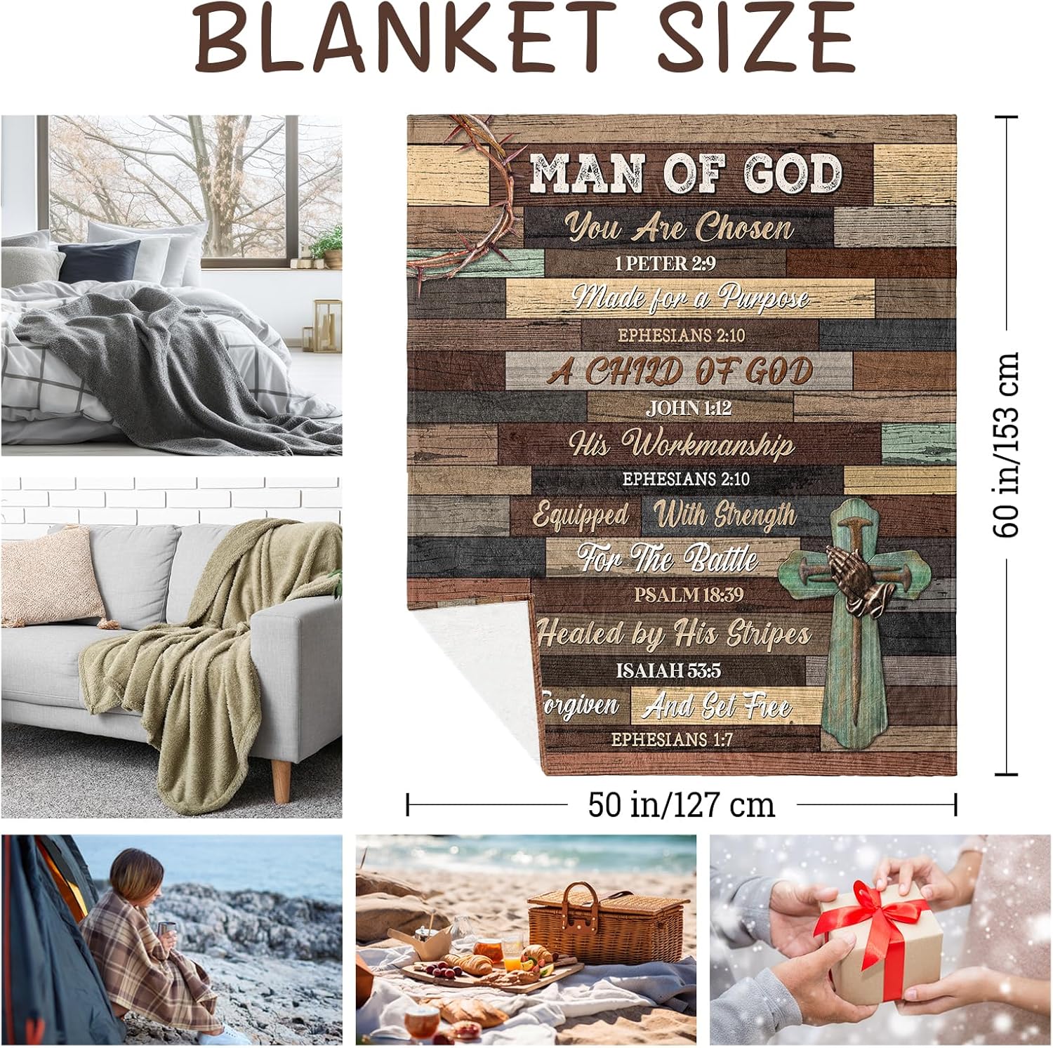 Christian Gifts for Men Dad, Christian Throw Blanket 60"x50", Spiritual Gifts for Men, Religious Gift for Mens, Christians Gift Ideas for Mens Dad Husband Birthday Father's Day Christmas - Image 7
