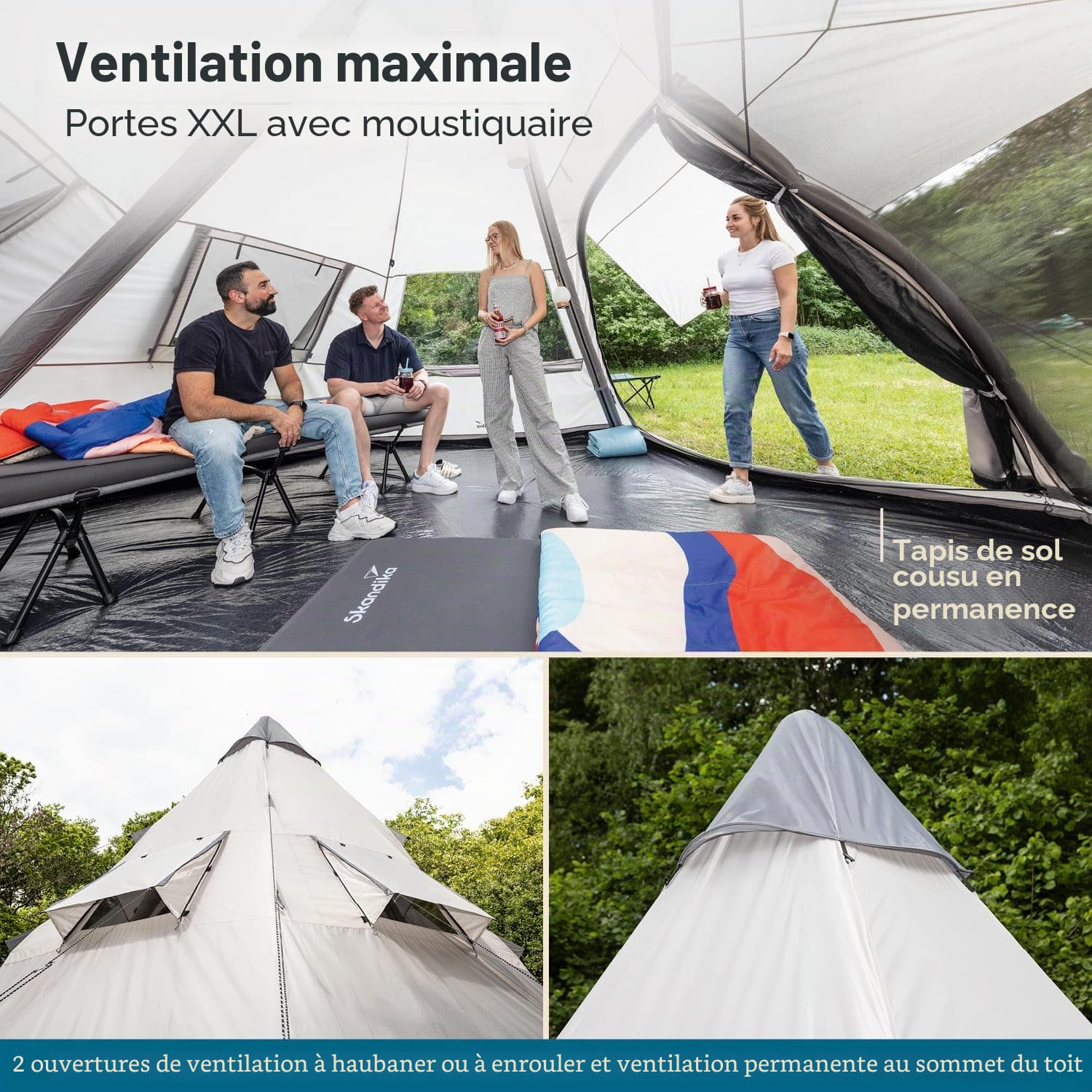 Skandika Tente Gonflable Tipi Hetta 460 Air Protect | Tente de Camping familiale Gonflable 6 Personnes, Hauteur de 2,95 m, étanche, Sol Cousu, Protection UV 50+ | Camping, Festival, Tipi Indien