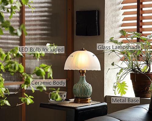 Miniatura 6 de Lámpara vintage para sala de estar, lámparas de mesa de cerámica modernas de 16 pulgadas para dormitorio, mesita de noche retro lámparas