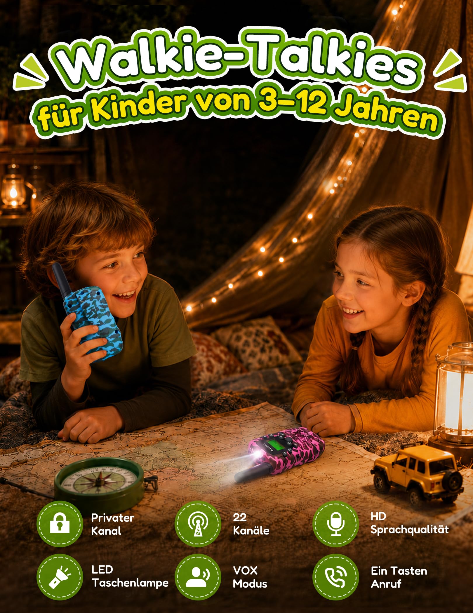 Wiederaufladbar Walkie Talkie Kinder 3er-Pack mit 2000mAh Batterie