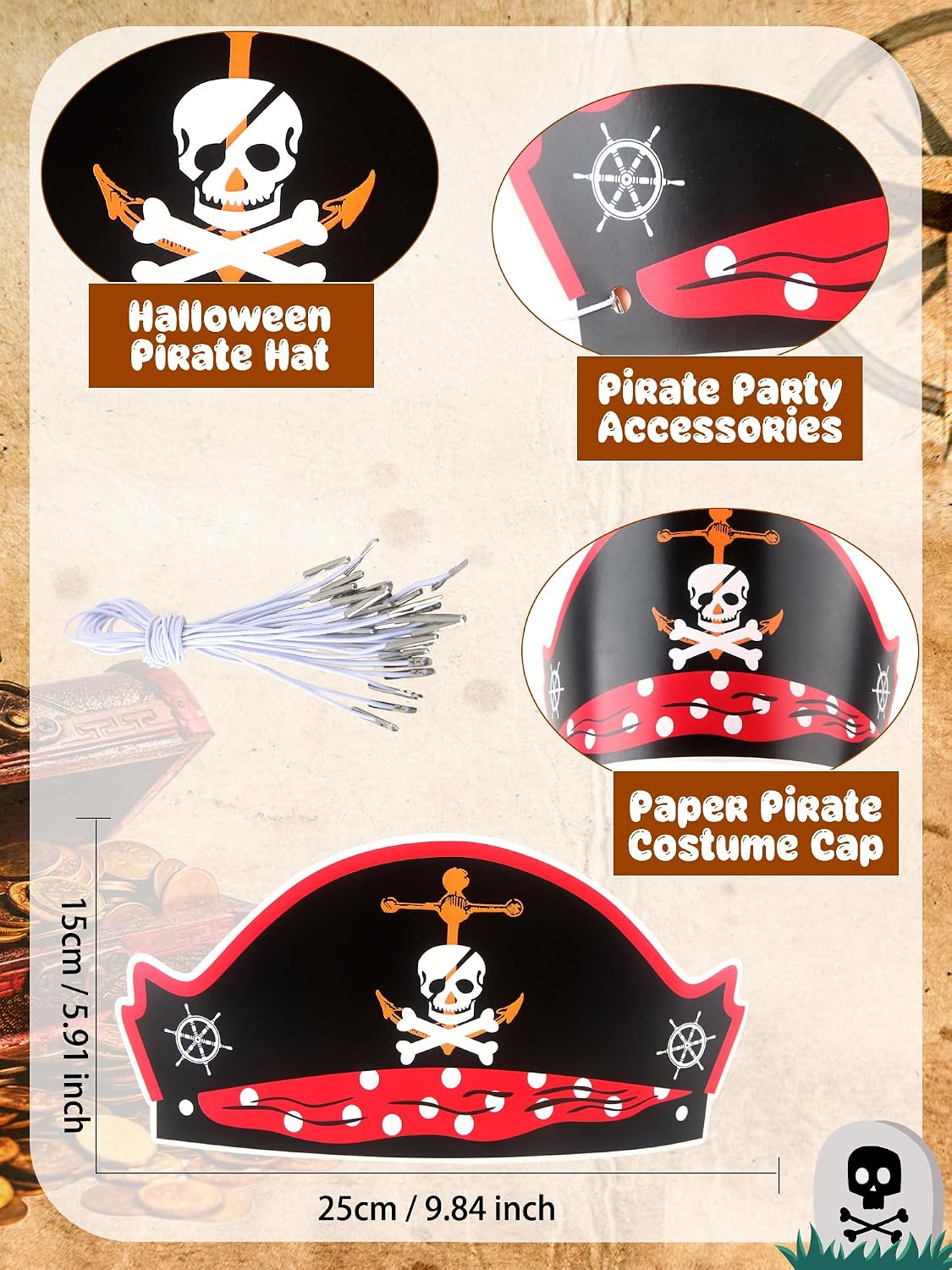 60 Pcs Paper Pirate Hat Pirate Hat Skull Pirate Party Hat Bulk for Men Women Kids Halloween Cosplay Pirate Party Dress up, 12 Style