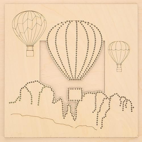 Miniatura 6 de Kit de arte de cuerdas cosidas de madera con caja de sombra, globo de aire caliente, manualidades para adultos o niños, kits de manualidades para