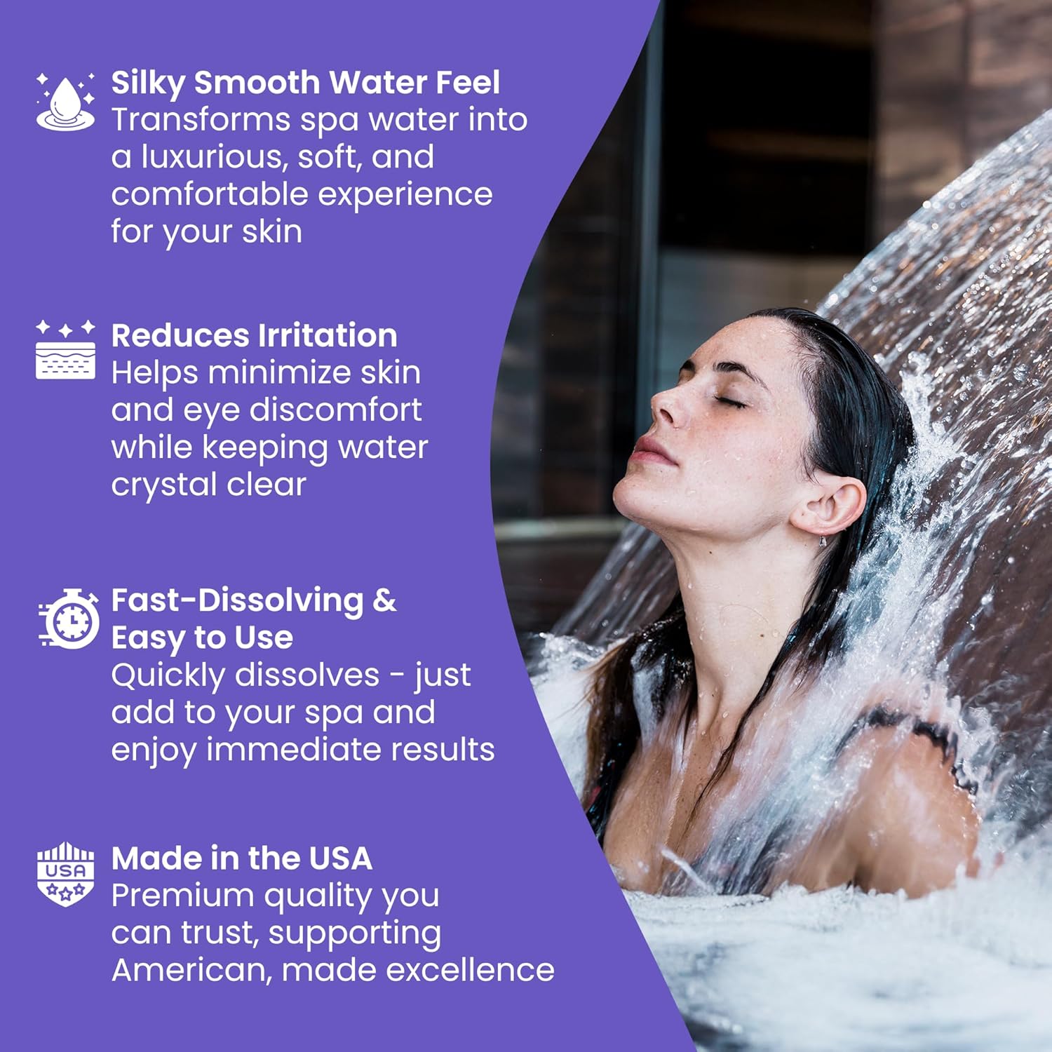 Spa Water Softener for Hot Tubs - 1.5 lb Made in USA | Fast-Dissolving Powder for Silky Smooth Water | Hot Tub Spa Softener Additive Compatible with Chlorine, Bromine, Mineral, Biguanide