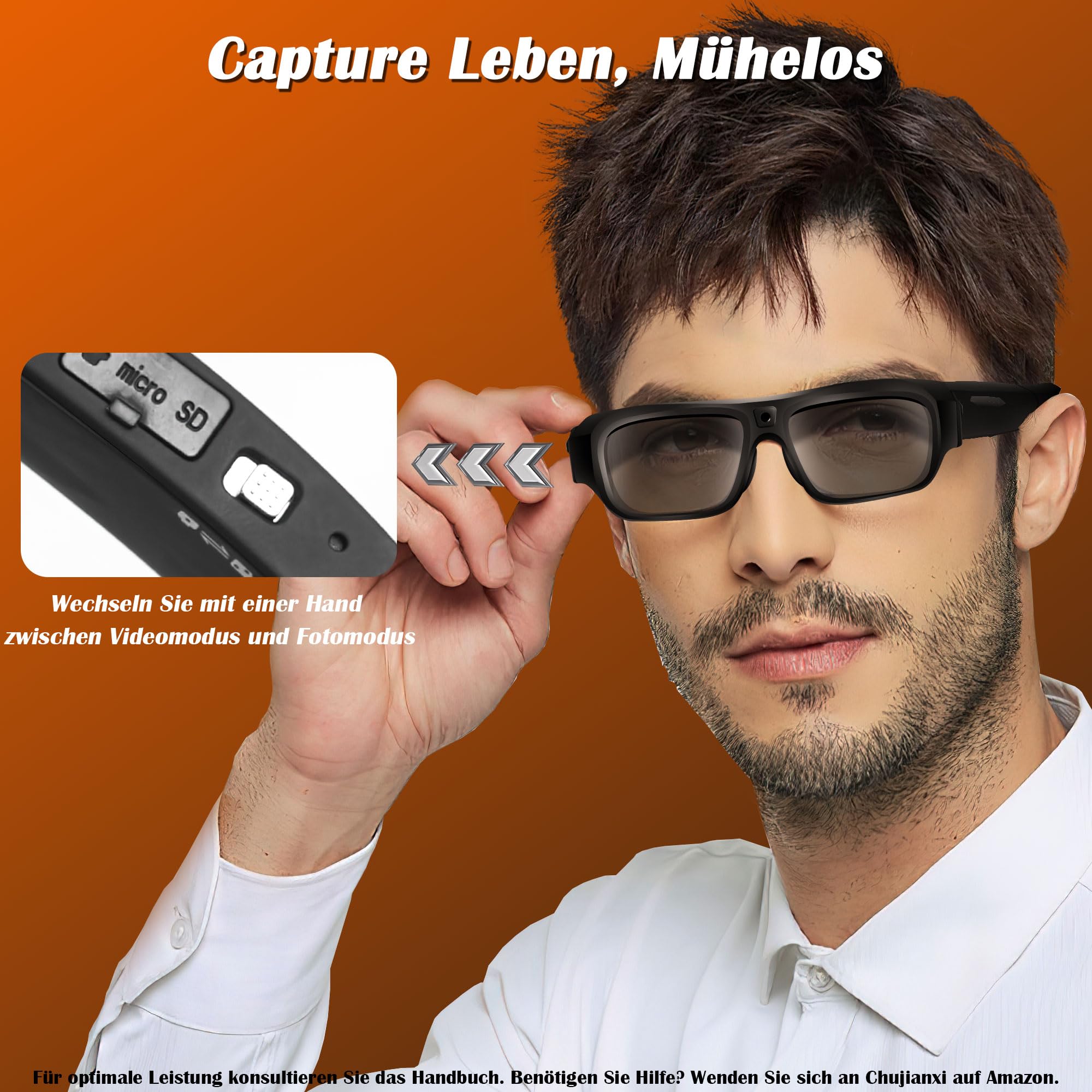 Mini Kamera, Brille Mit Kamera 4k, Aktualisierte Tragbare Videobrille Für Outdoor Und Reisen, Sonnenkamerabrille Mit Uv-Schutz, Unterstützung Nehmen Foto/Video