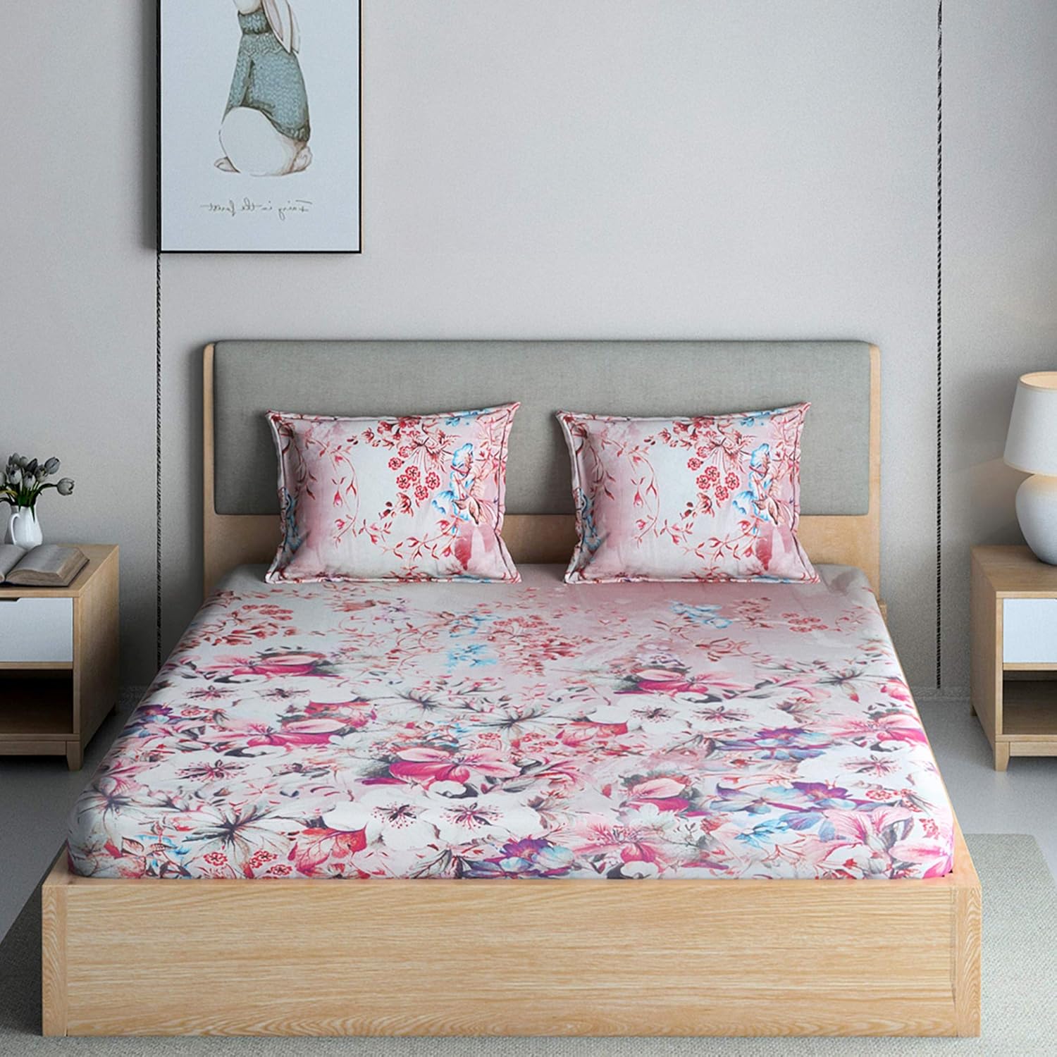 TRIDENT King Flat Sheet with 2 Pillowcases, Digital Print Collection, Superior Softness, Luxury Fashion Bedding, Oeko-Tex Certified (Sara) : Home & Kitchen