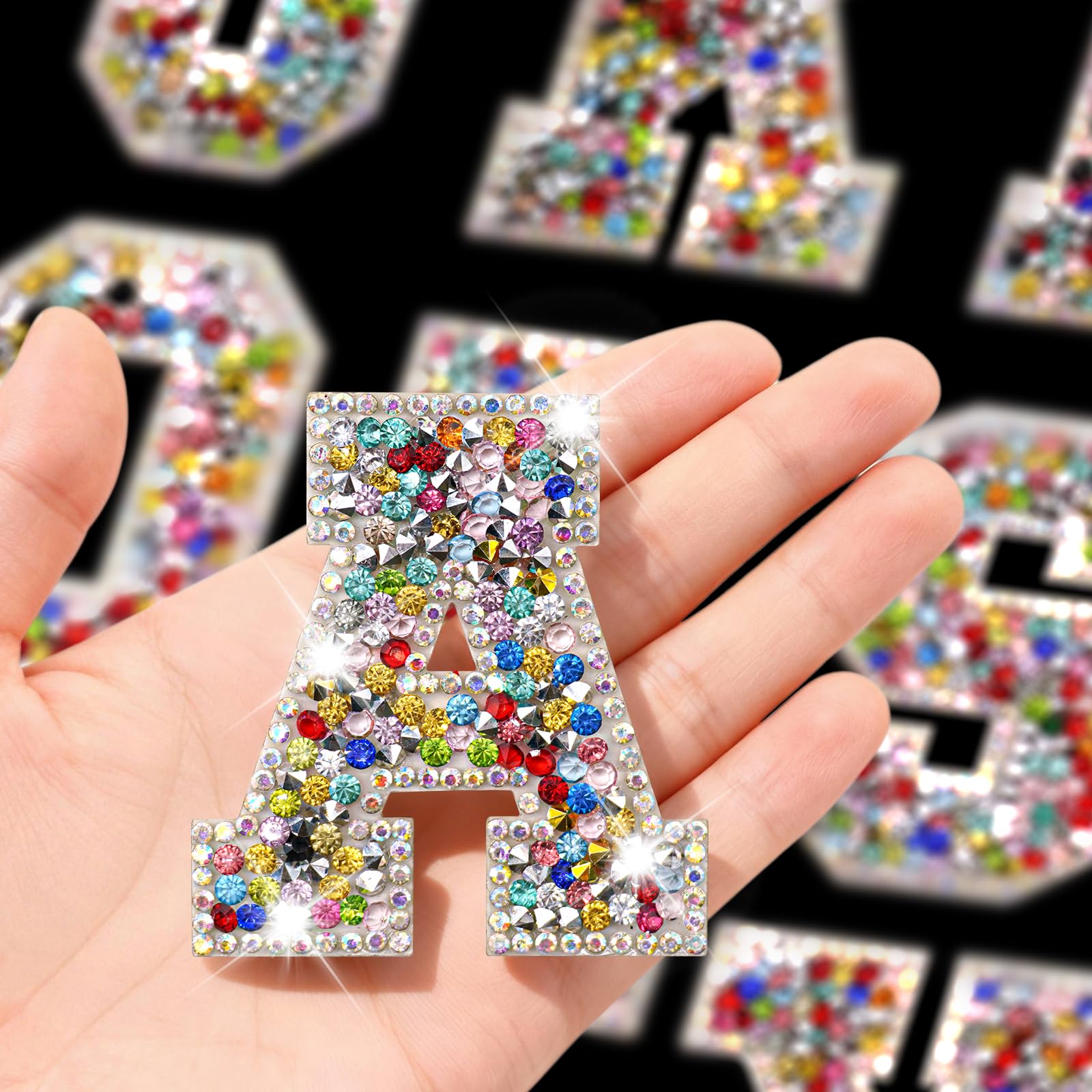26pcs Bling Rhinestone Alphabet Iron On Letters - Glitter Letter Patches for Clothing, Hats, Jeans | DIY Craft Applique Set (A-Z, 2.17 Inch)