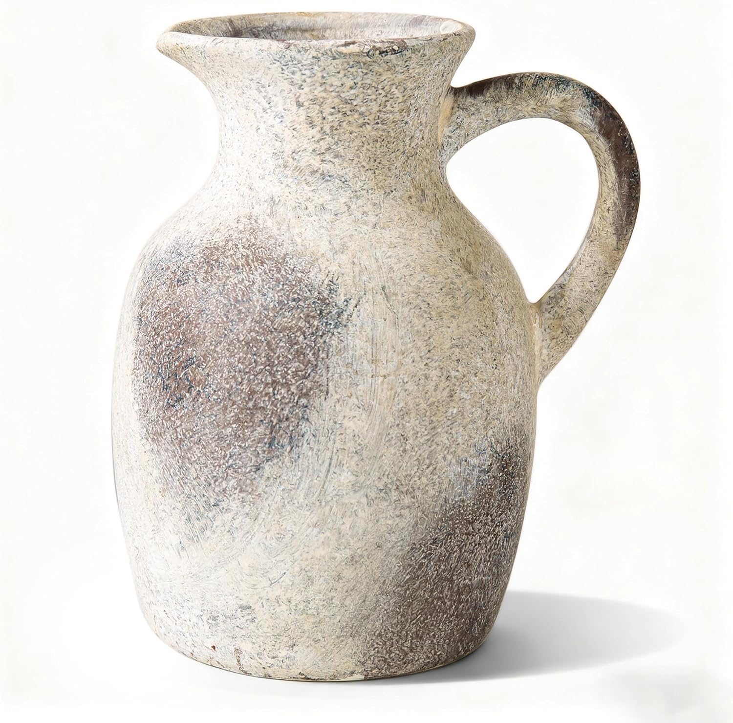 Ceramic Rustic Vase with Handle, Decorative Jug Pitcher, Terracotta Stone Vase for Decor Living Room, Vintage Home Decor, Black