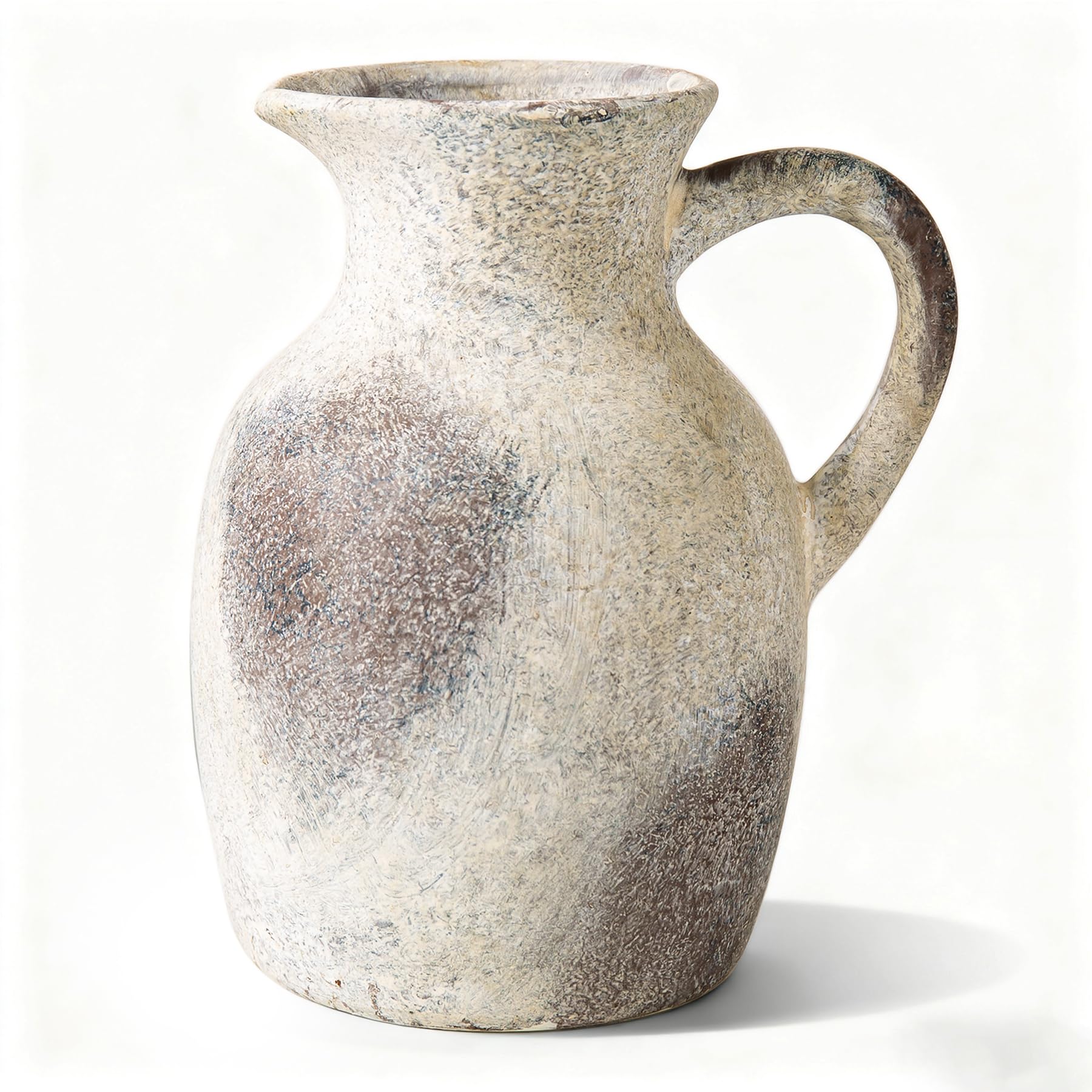 Ceramic Rustic Vase with Handle, Decorative Jug Pitcher, Terracotta Stone Vase for Decor Living Room, Vintage Home Decor, Natural