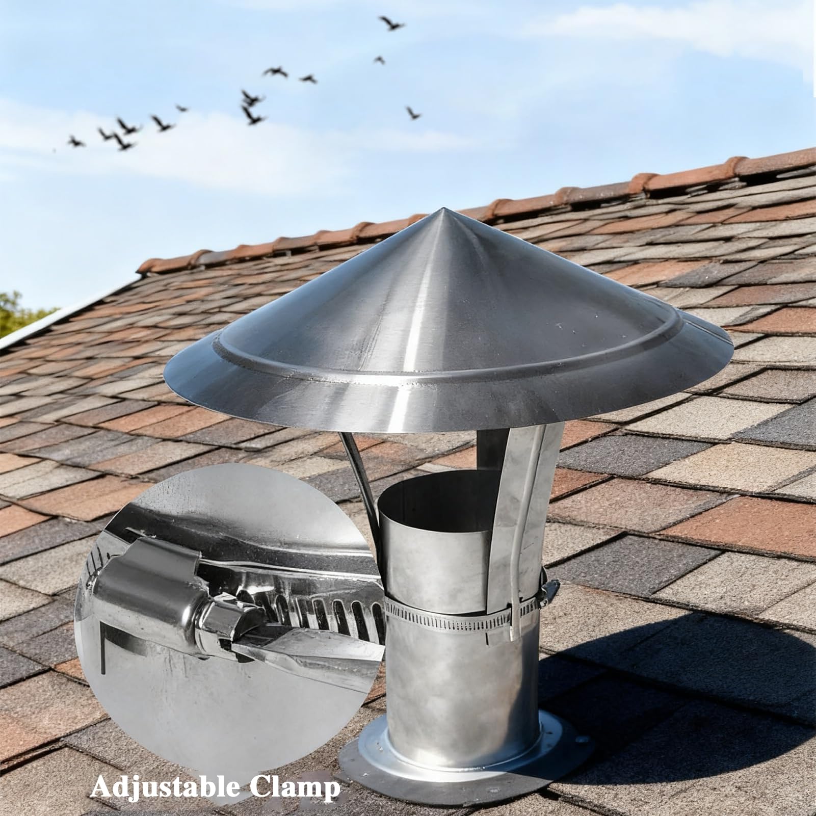 Tappo per Camino in Acciaio Inossidabile Inox Camino Cappello | Comignolo In Acciaio Inox Cono Con Retina Copertura Del Camino Copertura Antipioggia Copertura Del Tetto 8.8 in（220mm）