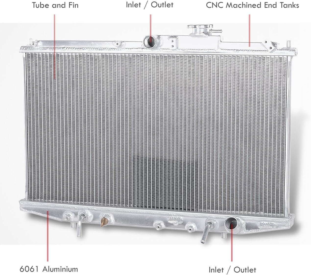 AJP Distributors Single Core 1-Row Full Aluminum Radiator Engine Motor Cooling Upgrade Compatible/Replacement For Accord DX/LX/EX/SE 4CYL 2.3L l4 F23A1 / F23A4 / F2345 CG CG1 CG6 FWD 98 99 00 01 02