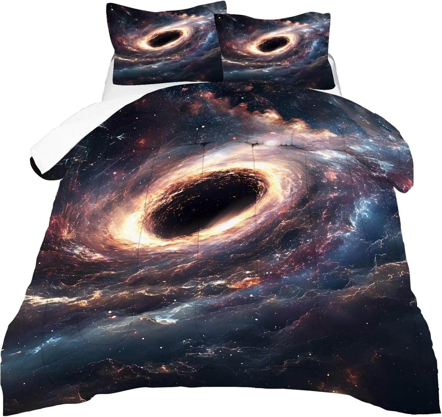 3D Black Hole Comforter Set Queen Size Space Optical Illusion Bedding Sets for Kids Boys Girls Teens Adults Vortex Galaxy Quilt Room Decor 1 Comforter 2 Pillowcases