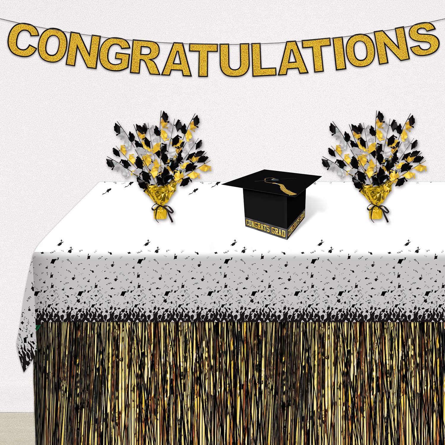 Beistle 3 Stück Geschenkkartons mit Grad Kappe für Abschlussfeier, Partyzubehör und Dekorationen, 21,6 x 21,6 cm, Schwarz/Gold