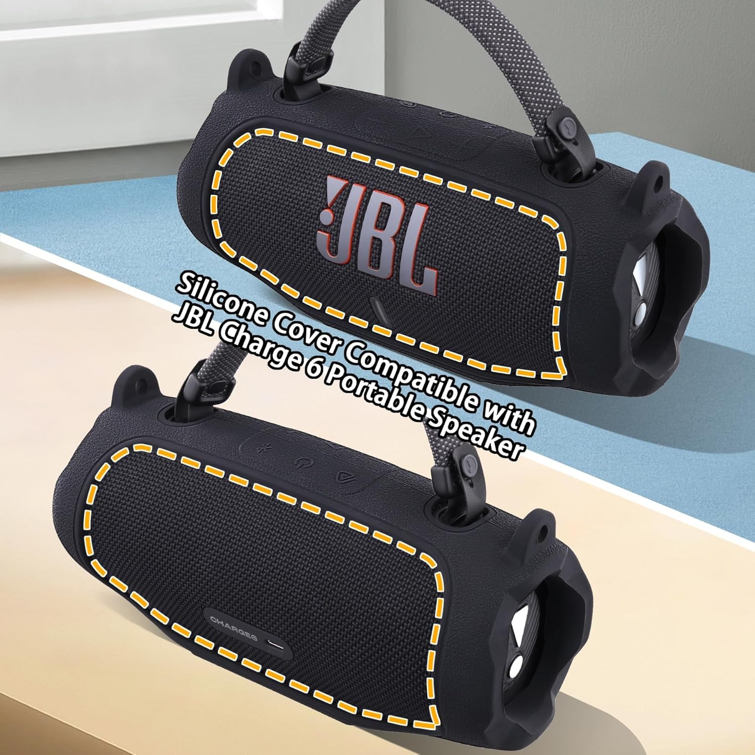 co2CREA Silicone Case for JBL Charge 6 Portable Waterproof Bluetooth Speaker, Portable Travel Soft Cover with Shoulder Strap, Protective Skin Case (Black) - Image 3