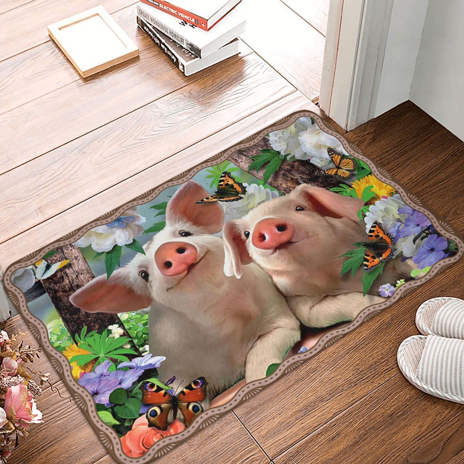 Paillasson entrée extérieure mignon cochon rose tapis 65x90cm