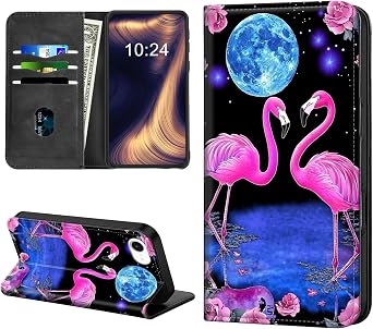 for iPhone 17E Phone Case, Flip PU Leather Kickstand Shockproof Phone Cover for iPhone 17E, Phone Wallet with Card Holder Slot and Magnetic Clasp,Pink Flamingos