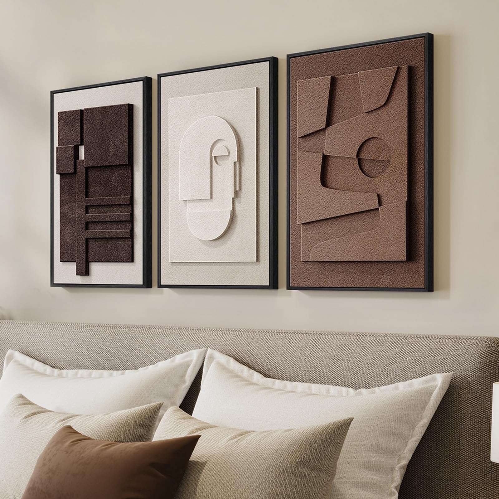 3D Textured Abstract Wall Art Set - Brown & White -1