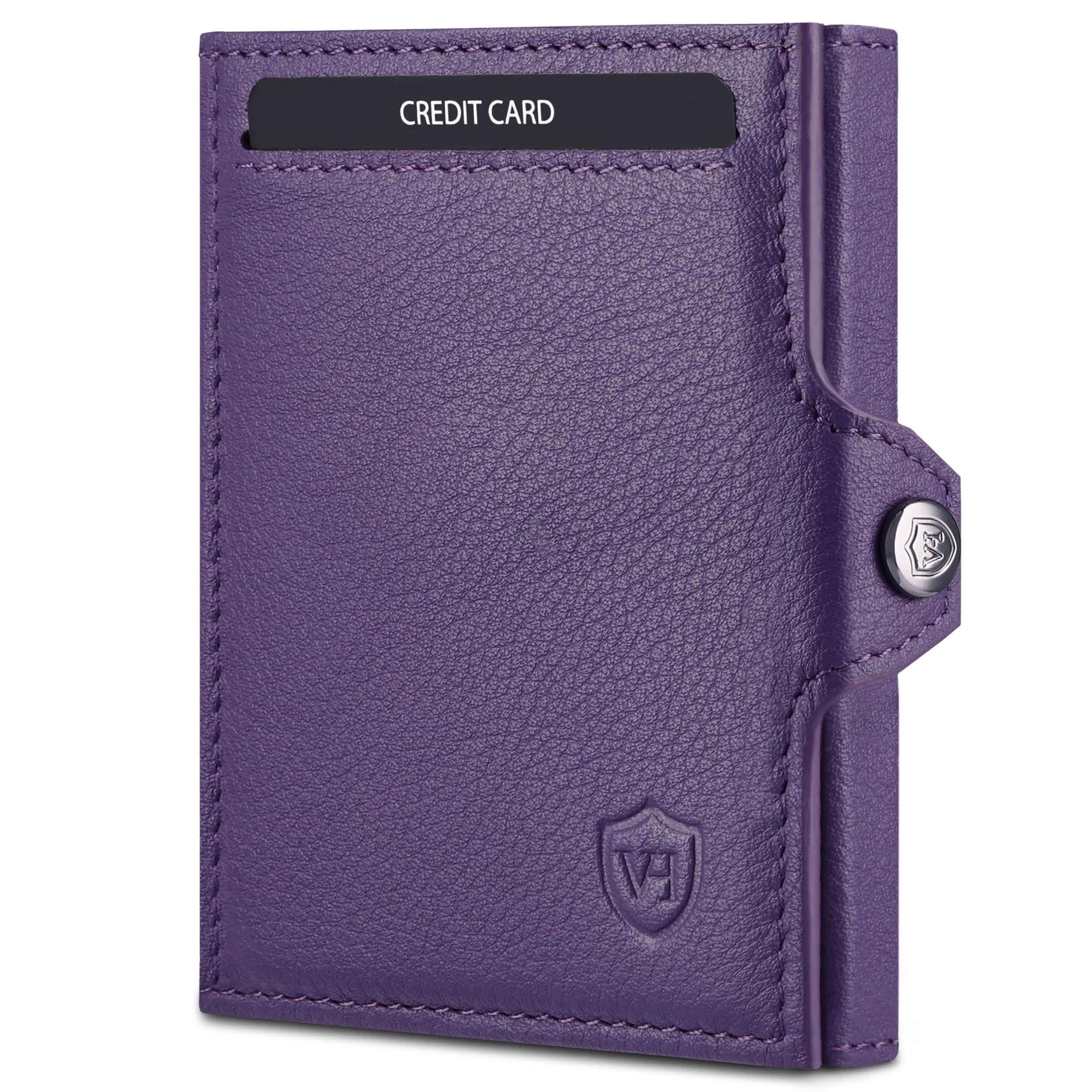VON HEESEN Slim Wallet mit XXL Münzfach & RFID-Schutz - Leder Geldbeutel - Mini Geldbörse für Herren und Damen - Kartenetui Echtleder Karten Portemonnaie klein - Kreditkartenetui Violet