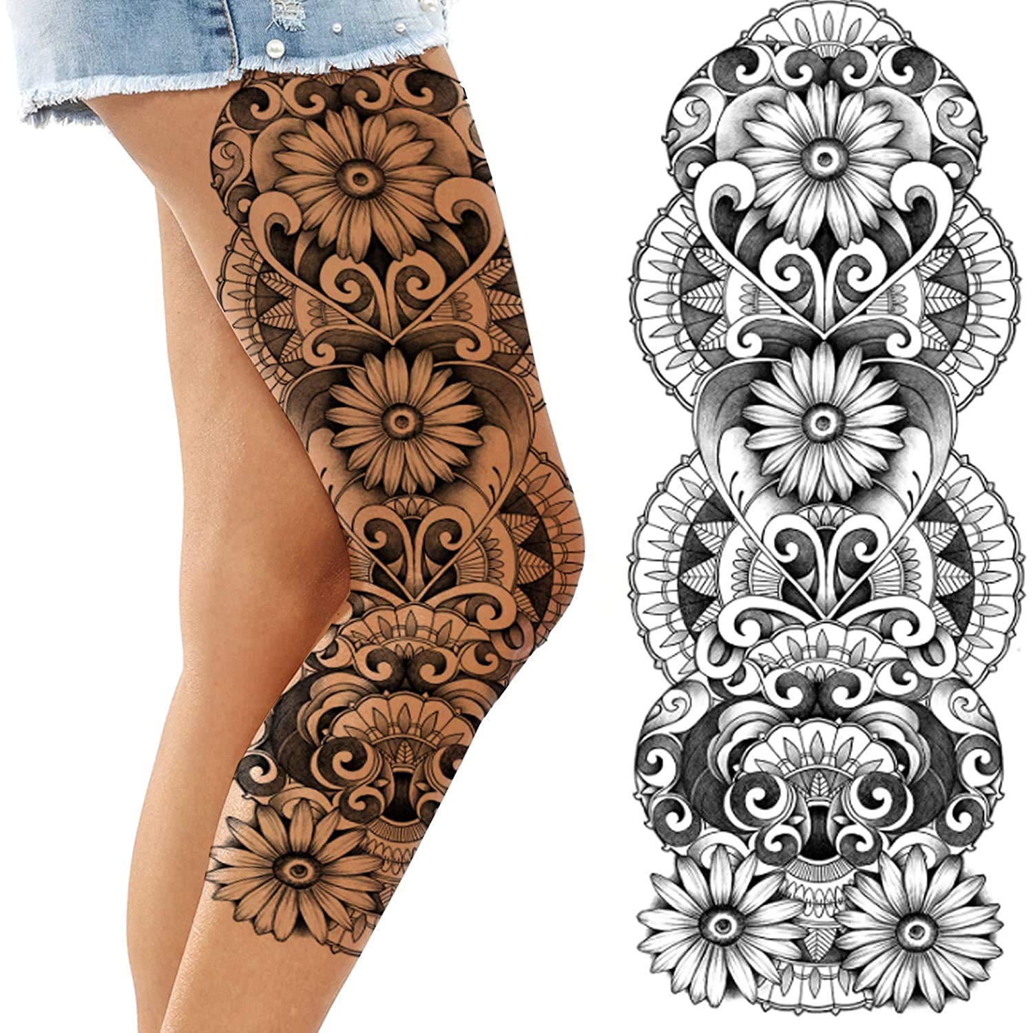 Temporary tatoo women Stick on daisy sun flowers flora adult temporary tattoo sticker transfer female body art realistic goth hippie boho temp tattoo festival