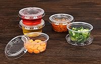 Vista 5 de EDI 2 onzas, 200 juegos de vasos de plástico desechables transparentes con tapas a prueba de fugas, gelatina, condimento, salsa de inmersión