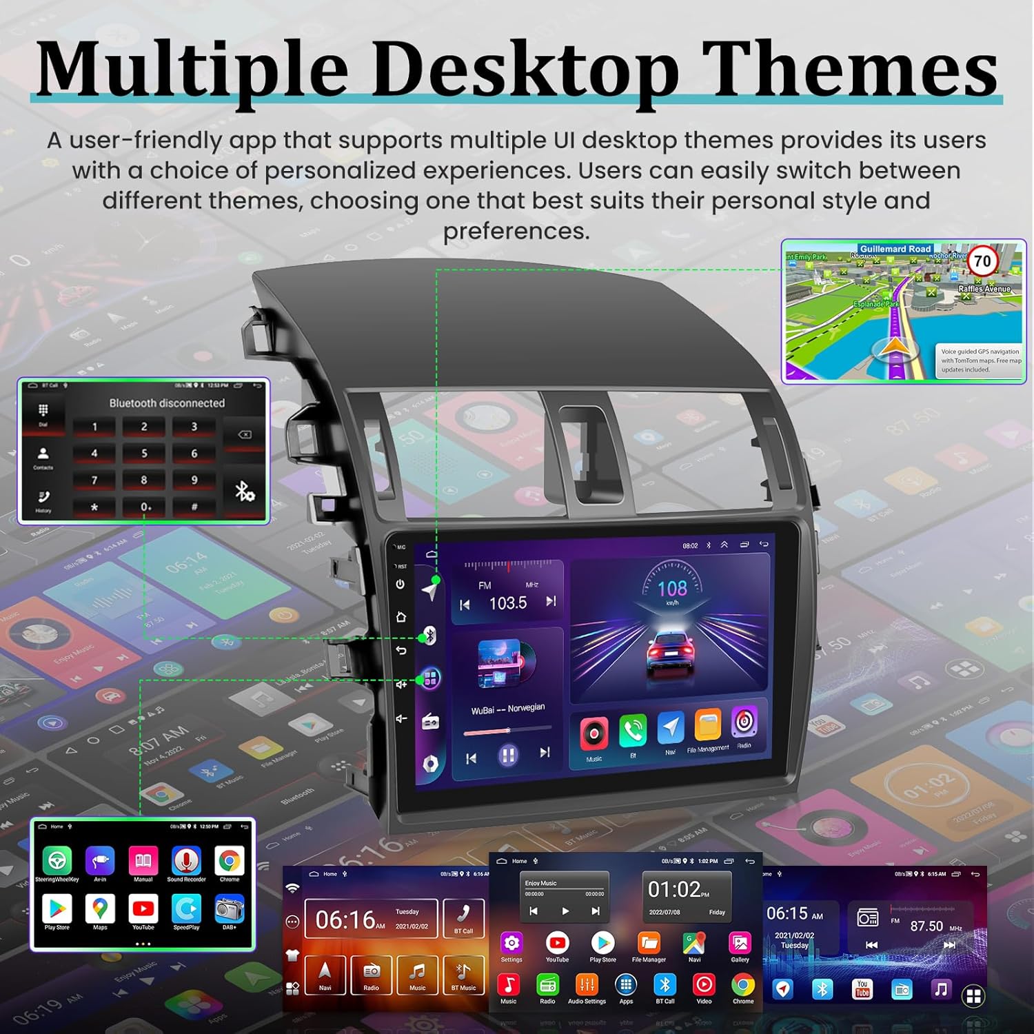 [2+64G] Android Car Stereo for Toyota Corolla 2009-2013 with Wireless Carplay and Android Auto, 9 Inch 2.5D Touchscreen Corolla Radio with EQ Sound/GPS/WiFi/SWC + AHD Backup Camera + Mic