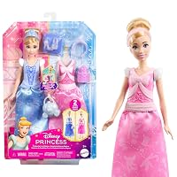 Mattel Disney Princess - Cenerentola 2 storie in 1, bambola alla moda ispirata al