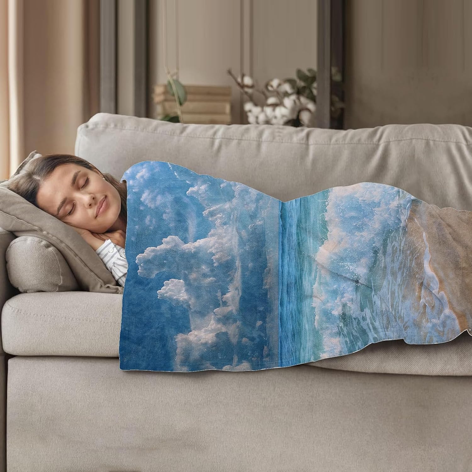 Ocean Waves Throw Blanket 50"x60", Beach Lover Blankets for Couch Bed Decor, Soft Flannel Polyester Beach Gifts for Adults Kids - Image 3