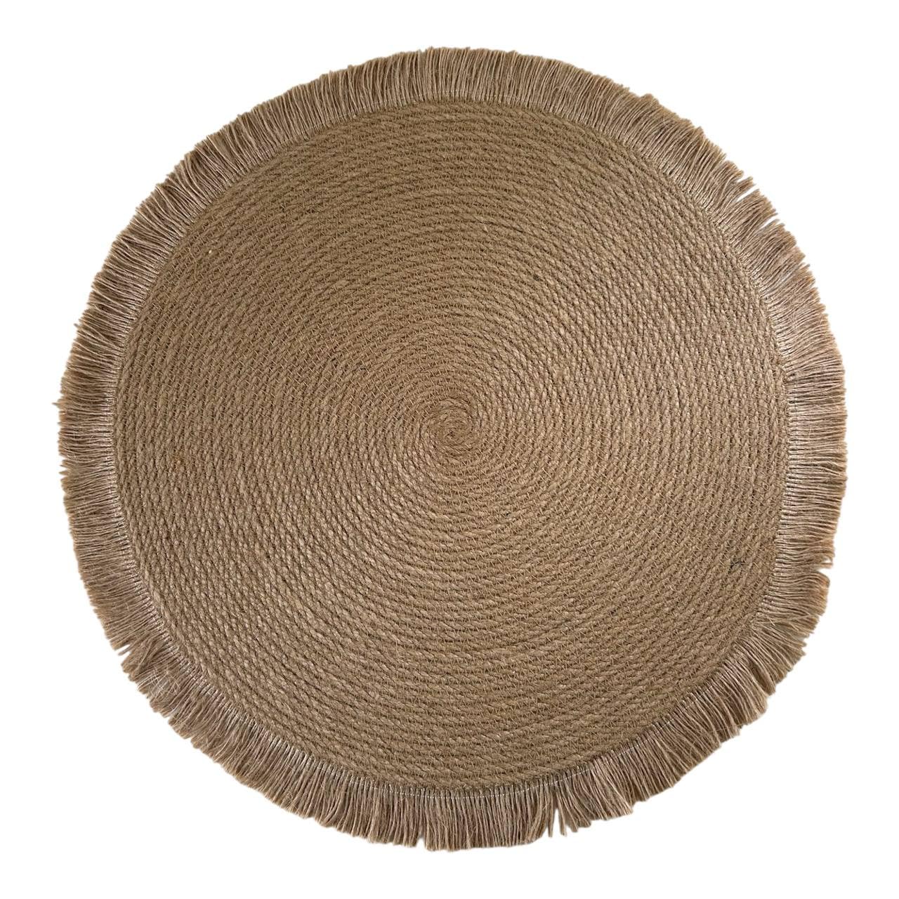 Handmade Round Jute Placemat with Fringe Rustic Boho Table Mat – Natural Woven Charger Plate – Farmhouse Table Decor – Eco-Friendly (40 cm)