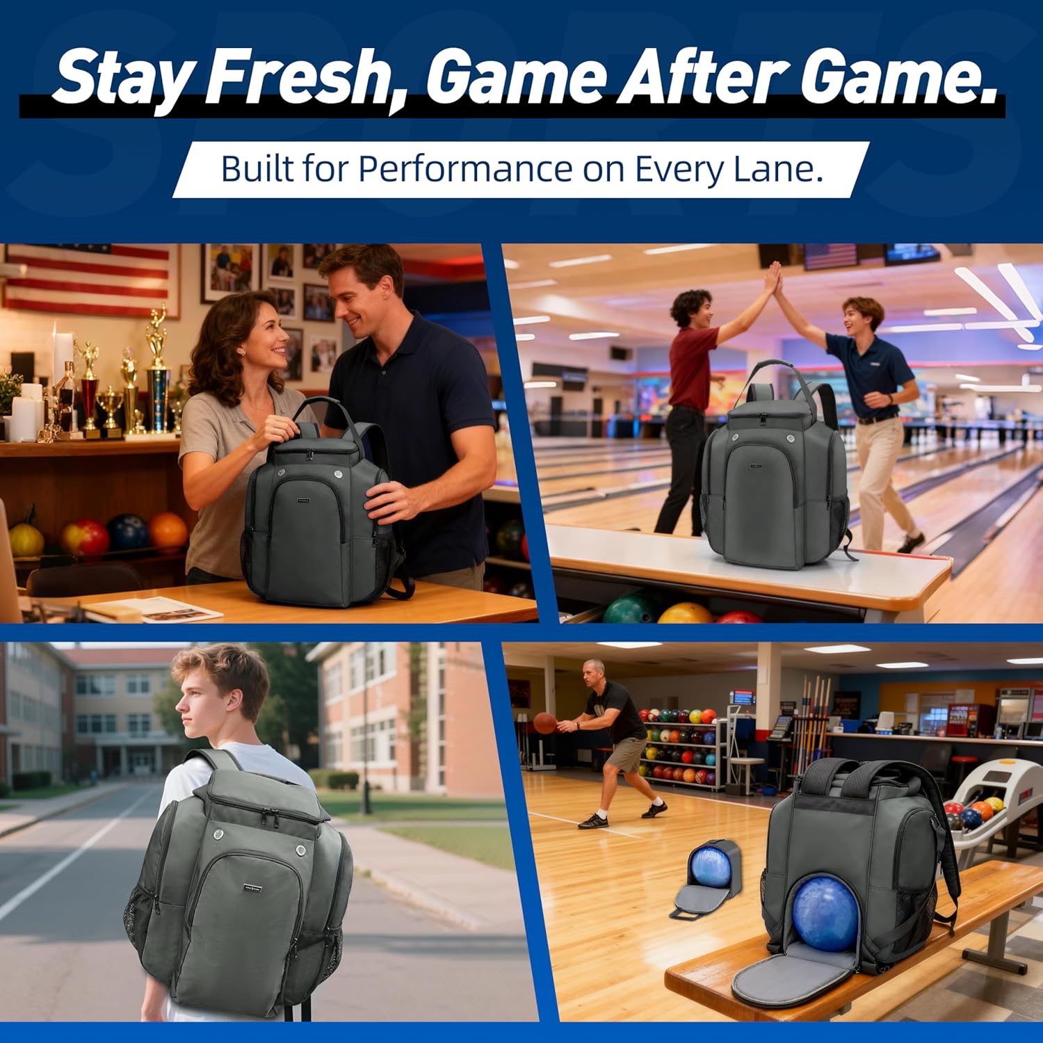 2-Ball Bowling Backpack with Shoe Storage – Heavy Duty Padded Travel Bag with Ergonomic Straps, Waterproof Design for Men & Women (DK Grey)
