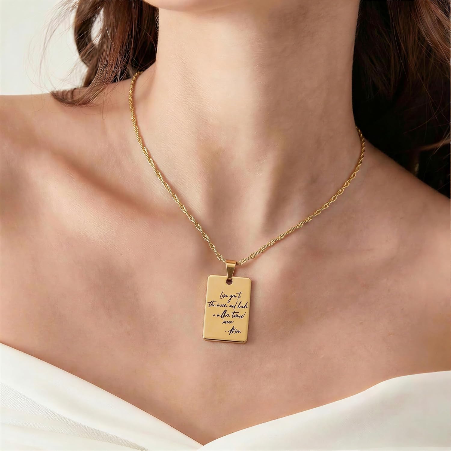 Drawelry Custom Handwriting Necklace, Personalized Actual Engraved Pendant, Stainless Steel Gold/Silver Plated Waterproof Chain Anniversary Birthday Father's Day for Women Men Her Him