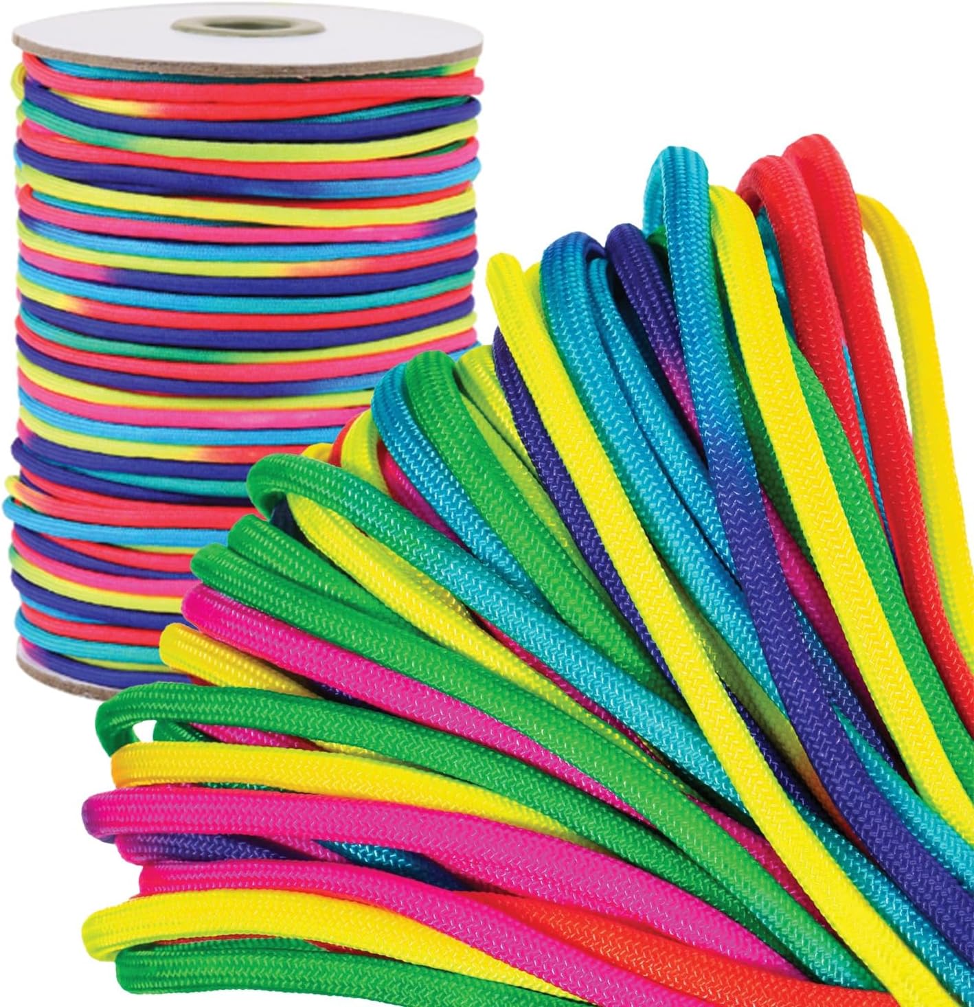 Neon Rainbow 550 Paracord – 50ft Soft Nylon Tactical Rope Neon Rainbow 550 Paracord – 50ft Soft Nylon Tactical Rope