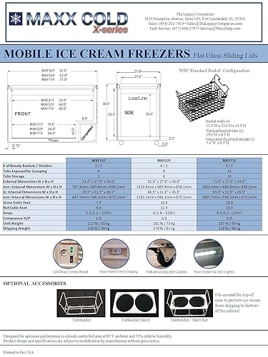 Miniatura 8 de Maxx Cold MXF31F 31" 7.5 pies cúbicos congelador móvil comercial de la exhibición del helado