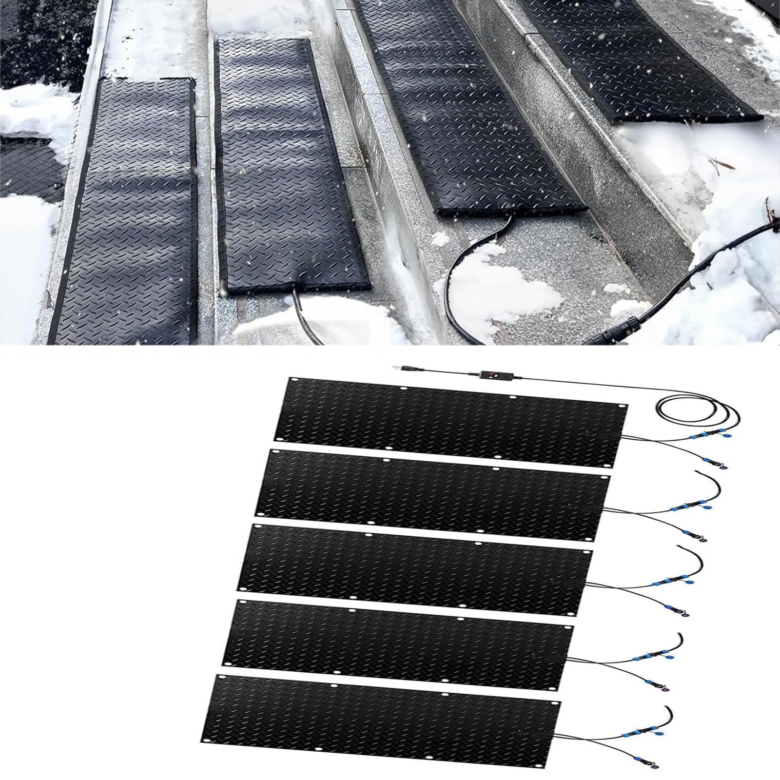 Tapis de Fonte de Neige - Tapis d'hiver antidérapants for trottoirs, escaliers, allées et terrasses(25.4x76.2cmx5Pcs)