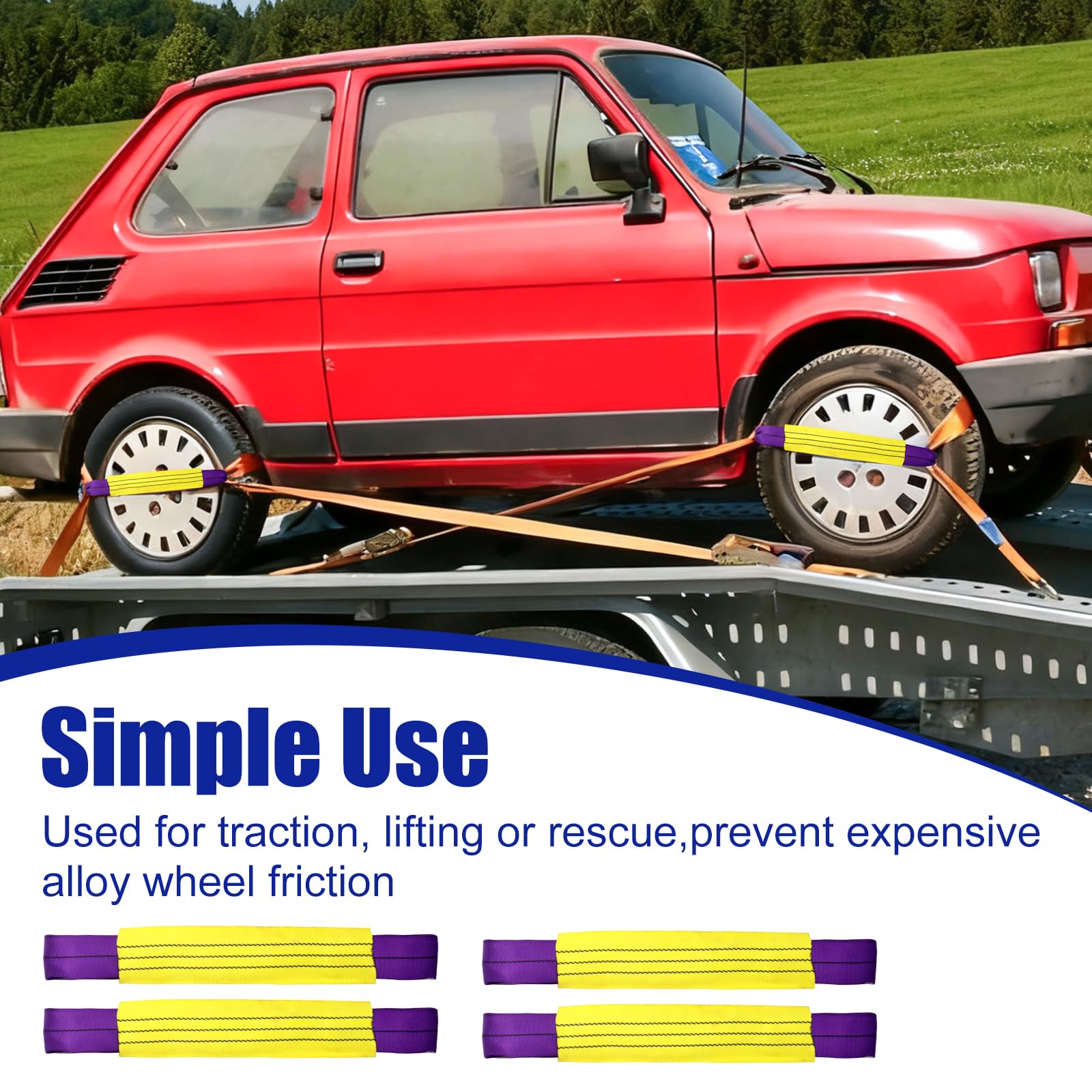 4x50cm Wheel Tie Down Straps for Transporter & Trailer, Heavy-Duty 1T Tension 6T Breaking Strength, Secure Car, Motorcycle & Vehicle Wheels During Transport — view 7