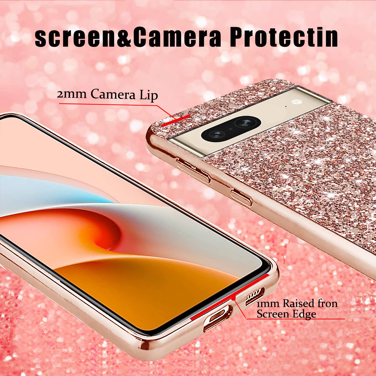Kainevy Magnetica Cover per Google Pixel 8a Trasparente Glitter, Antiurto Brillantini Silicone Custodia con Protezione Fotocamera Cute Sottile Rosa Bling Clear Case per Donna (Viola