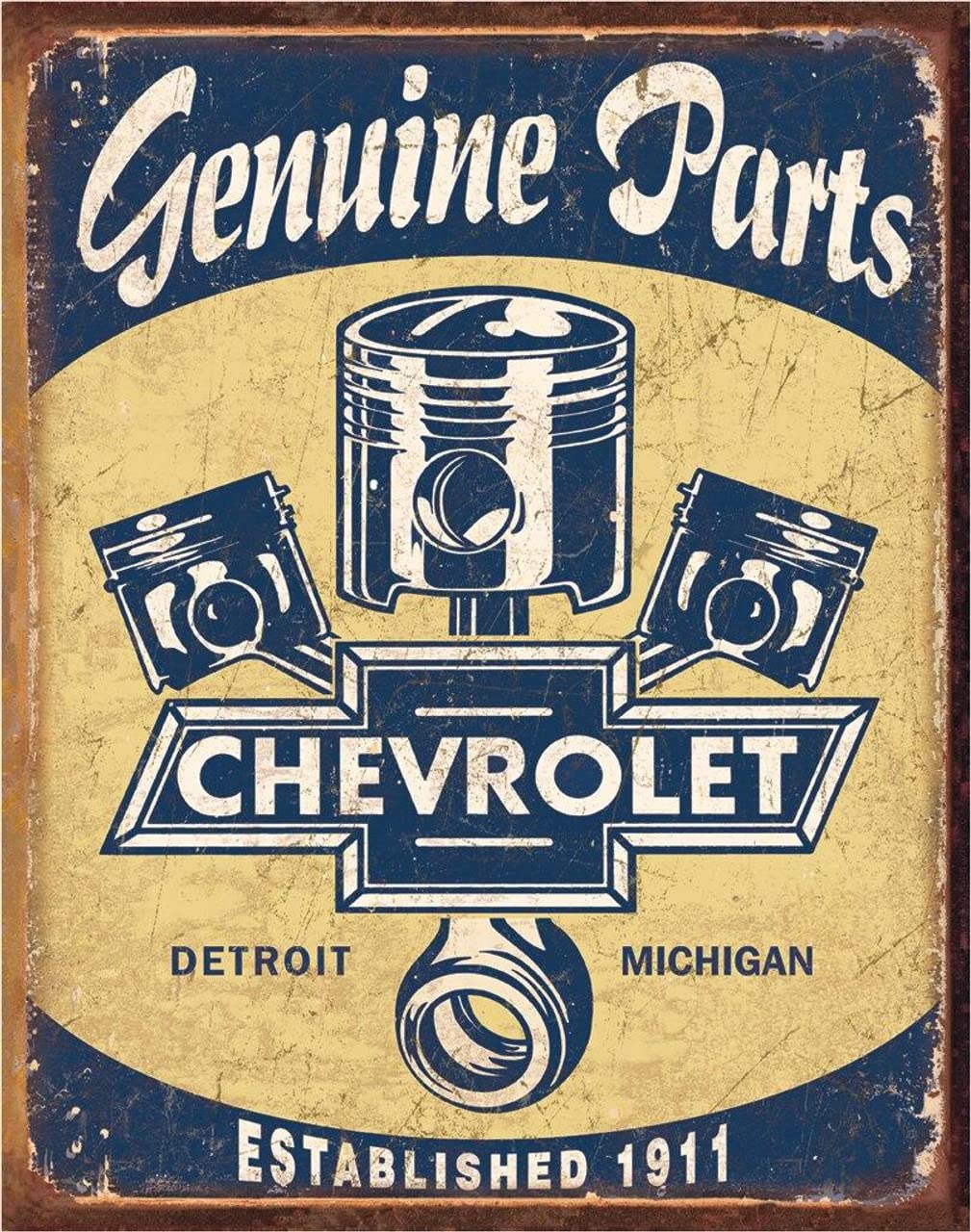 Desperate EnterprisesChevrolet Genuine Parts - Pistons Tin Sign - Nostalgic Vintage Metal Wall Decor - Made in USA