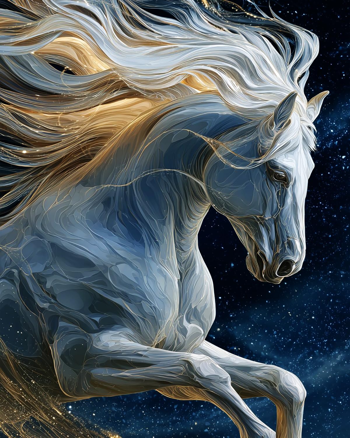 Liubaishi Blue, White, Gold Paint By Numbers For Adults, White Horse Star River, 16X20 Inch, Acrylic And Canvas