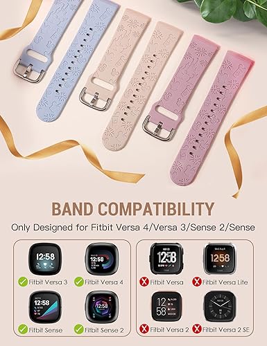 Vista 14 de Paquete de 3 bandas grabadas de dibujos animados compatibles con Fitbit Versa 4 Bands/Fitbit Versa 3 Bands/Sense/Sense 2 Band para mujer, bonita