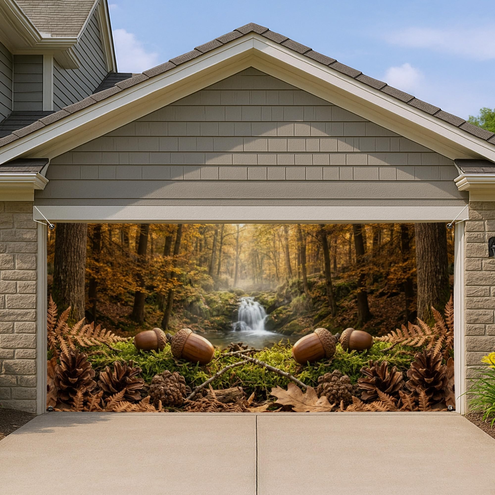 Couverture de porte de garage automne nature avec glands décor festif extérieur de Thanksgiving