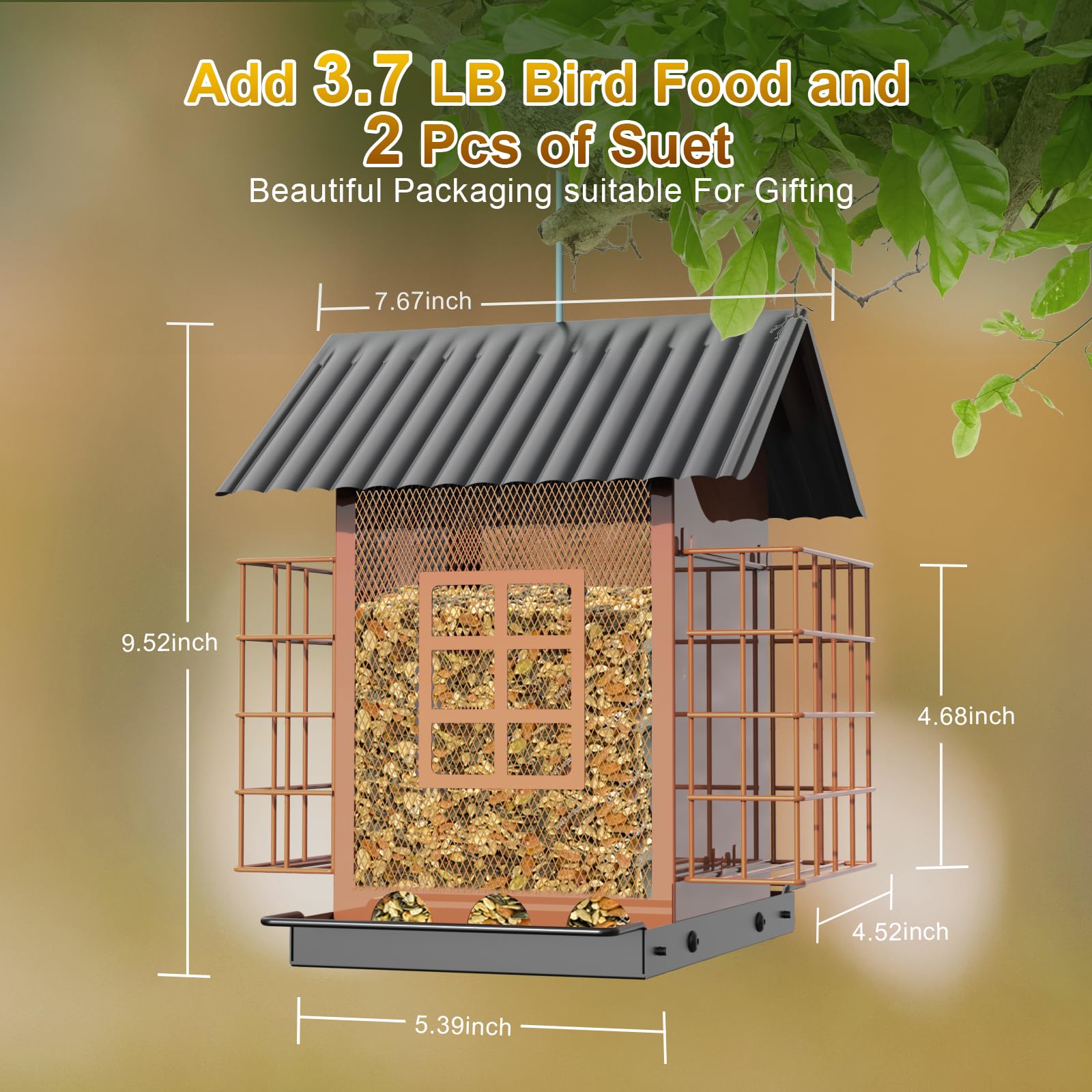 FlowaFoli Comederos para pájaros para Colgar al Aire Libre, comedero de Metal para pájaros con Doble Jaula de sebo, Gran Capacidad, comederos para pájaros Resistentes y Resistentes a la Intemperie