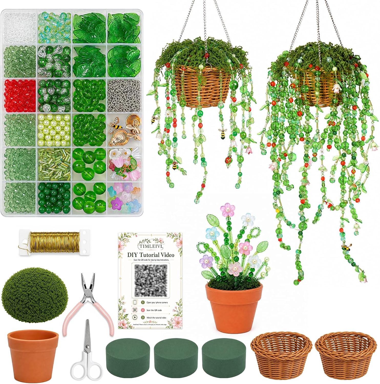 TIMLEIVL 3-Pack Beaded Plant Kit DIY Hanging Window Suncatcher Craft Set