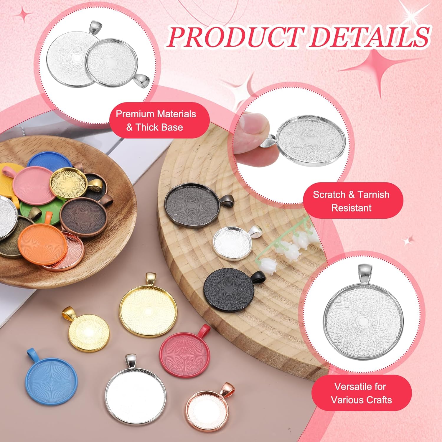 PATIKIL Pendant Trays for Jewelry Making, Blank Pendants Zinc Alloy Round Bezel Settings Flat Base for Necklace Bracelet Photo Charm Art Making Supplies - Image 3