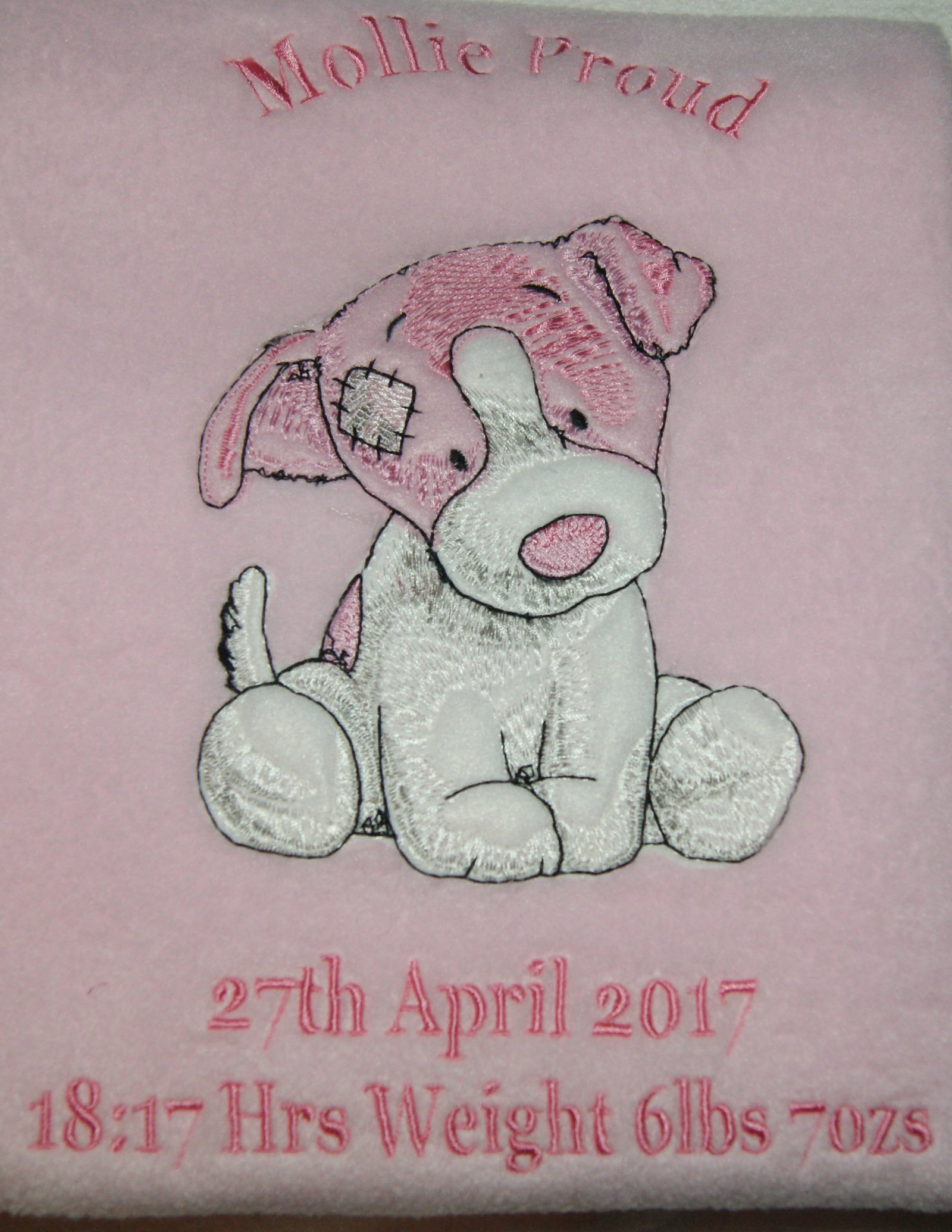 Sew Sew Special Pink Cute Baby Dog Personalised Applique Super Soft Fleece Blanket. (Baby )
