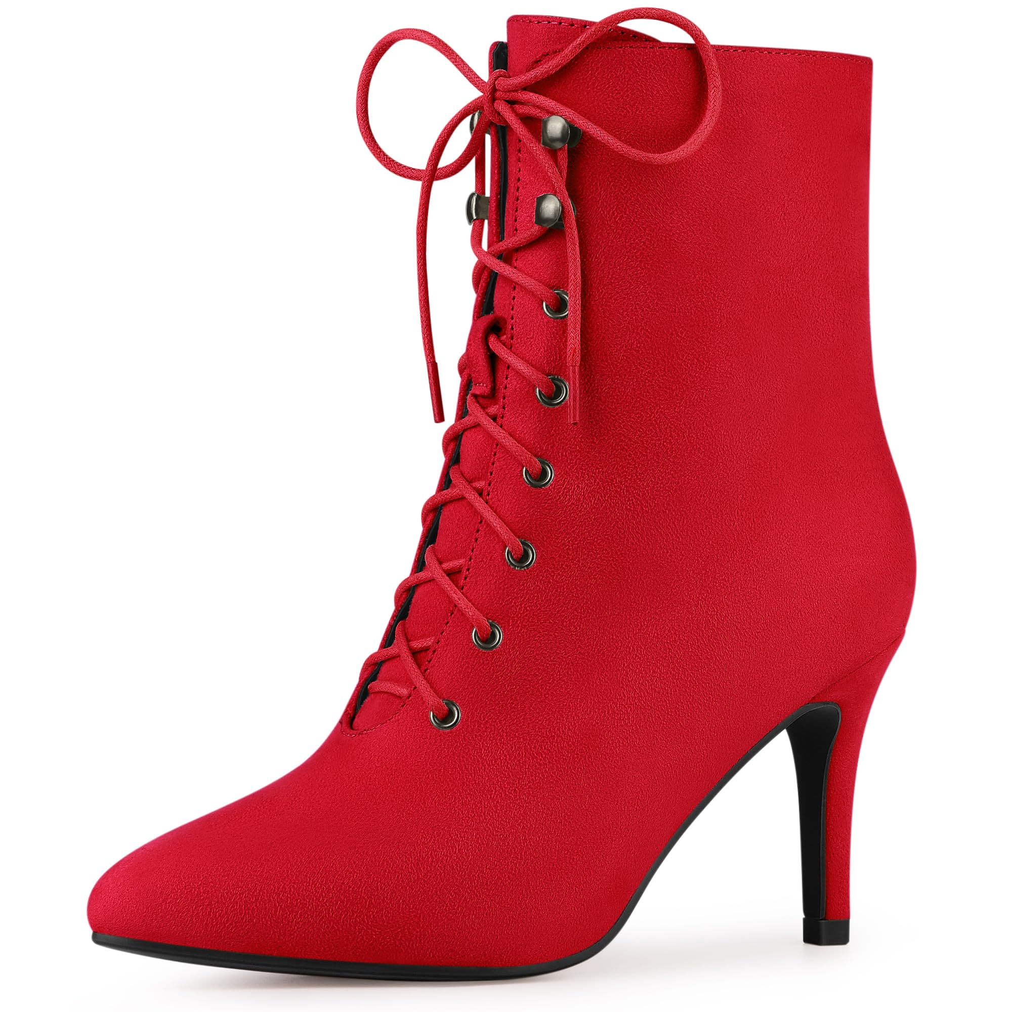 Allegra K Womens Pointy Toe Zip Lace Up Stiletto Heel Ankle Boots
